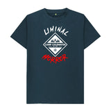 Denim Blue Camp Coldwater White and Red Logo on Dark Shirt