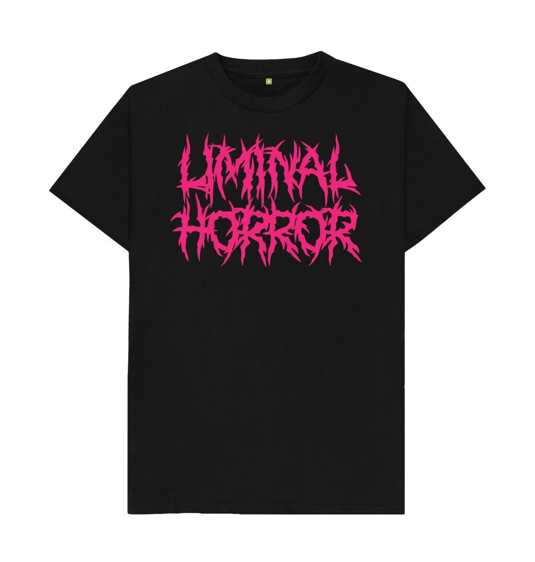 Black Liminal Horror Hot Pink Logo on Light Gray Shirt