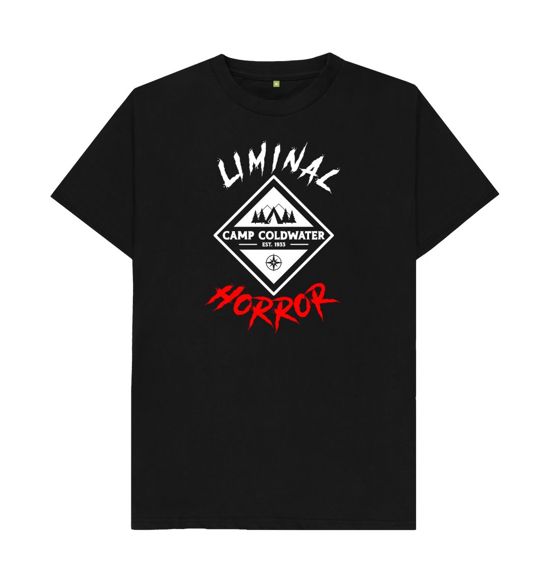 Black Camp Coldwater White and Red Logo on Dark Shirt