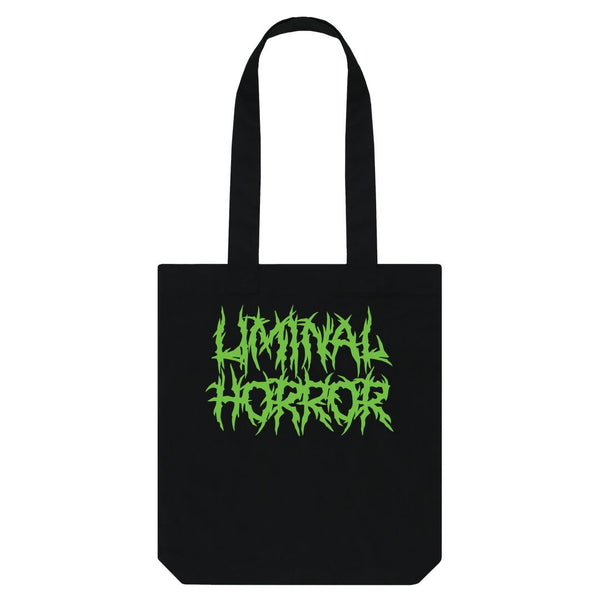 Black Liminal Horror Green Logo on Black Tote Bag